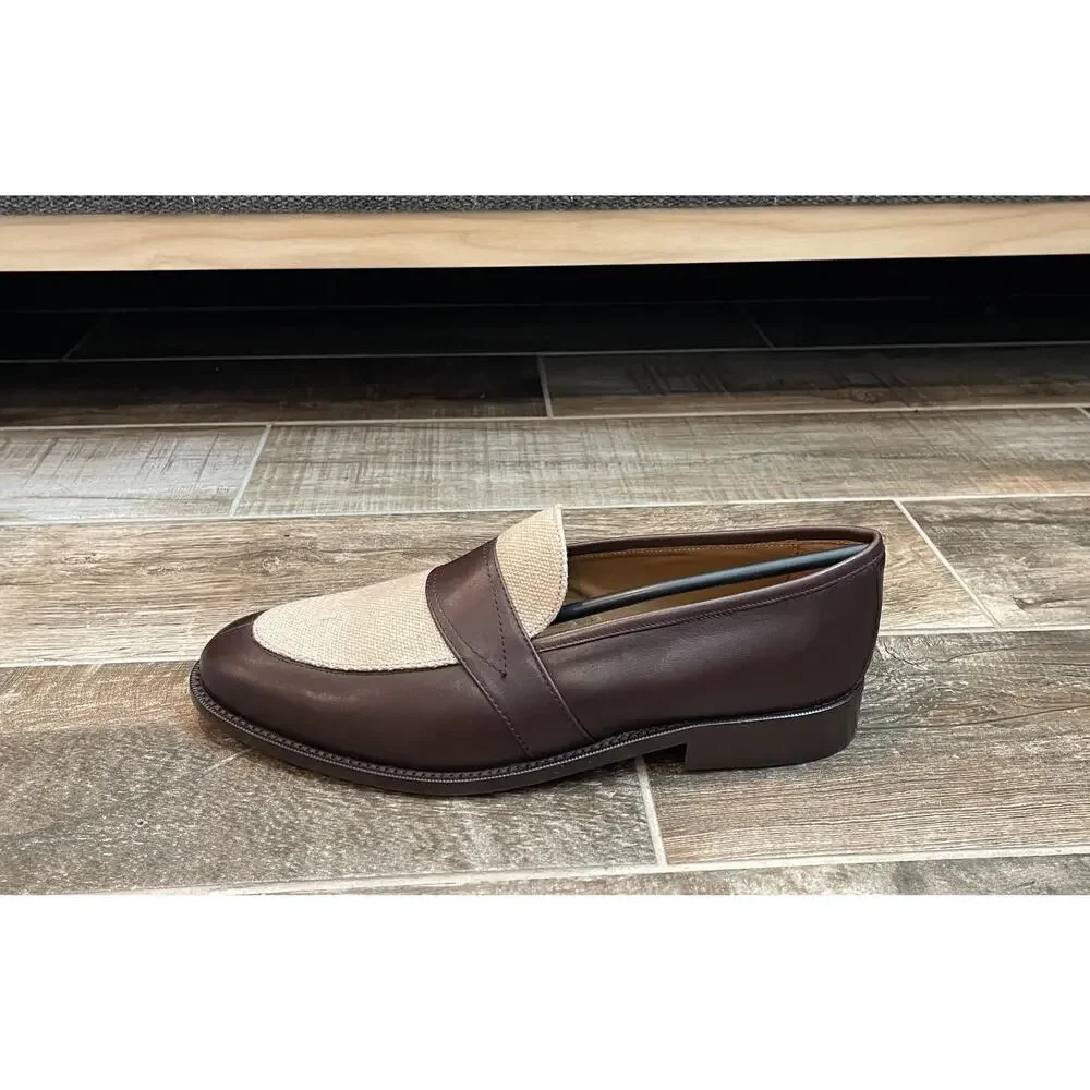 $950 NIB Nettleton Two Tone Leather Brown Vintage Inspired Penny Loafers 9.5 D